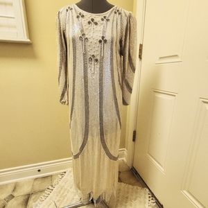 Beaded Sequined 100% Silk Evening Dress, Size S